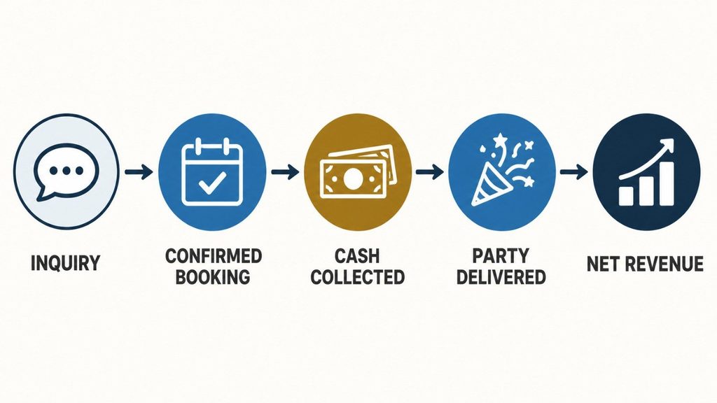booked to delivered party revenue